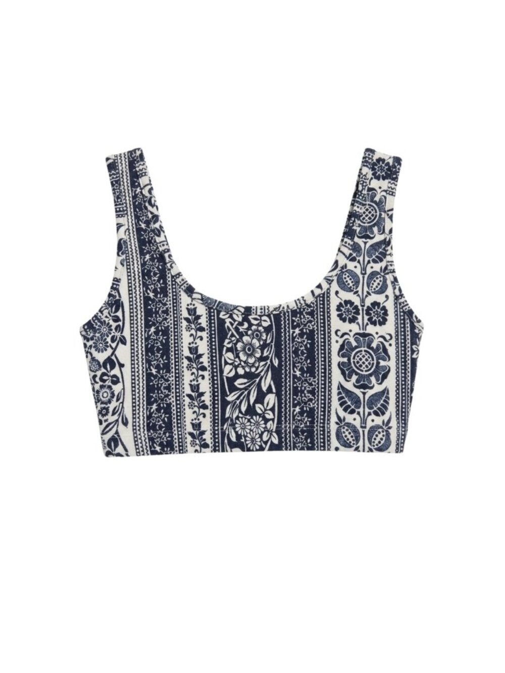 Floral Paisley Crop Top Navy Blue White Boho Festival Tank M - Picture 1 of 6